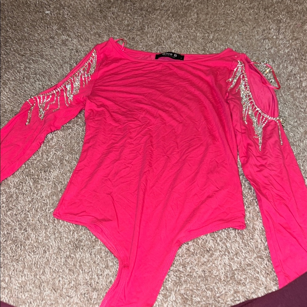 AKIRA Hot Pink Beaded Bodysuit